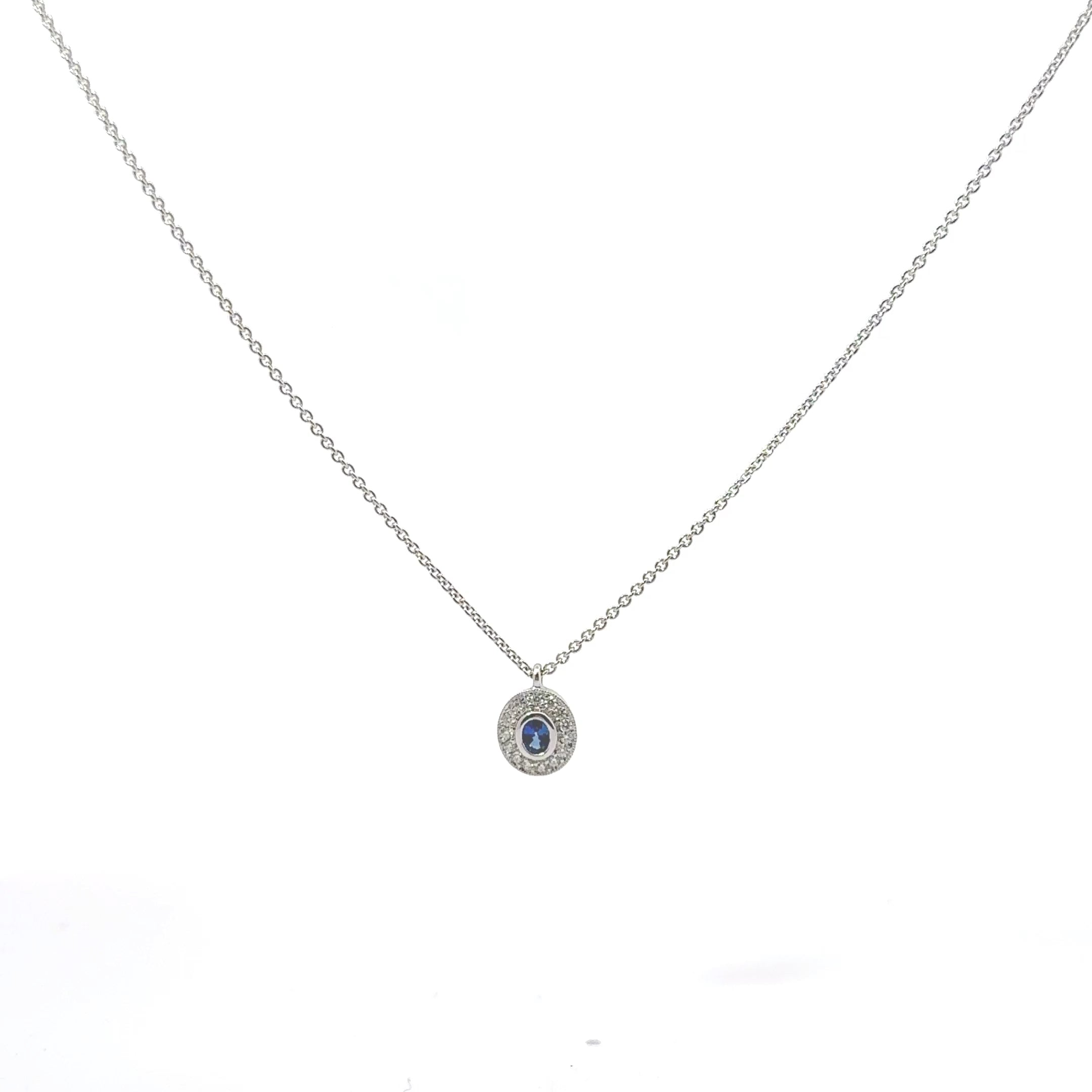 14K Gold Sapphire and Diamond Halo Pendant Necklace