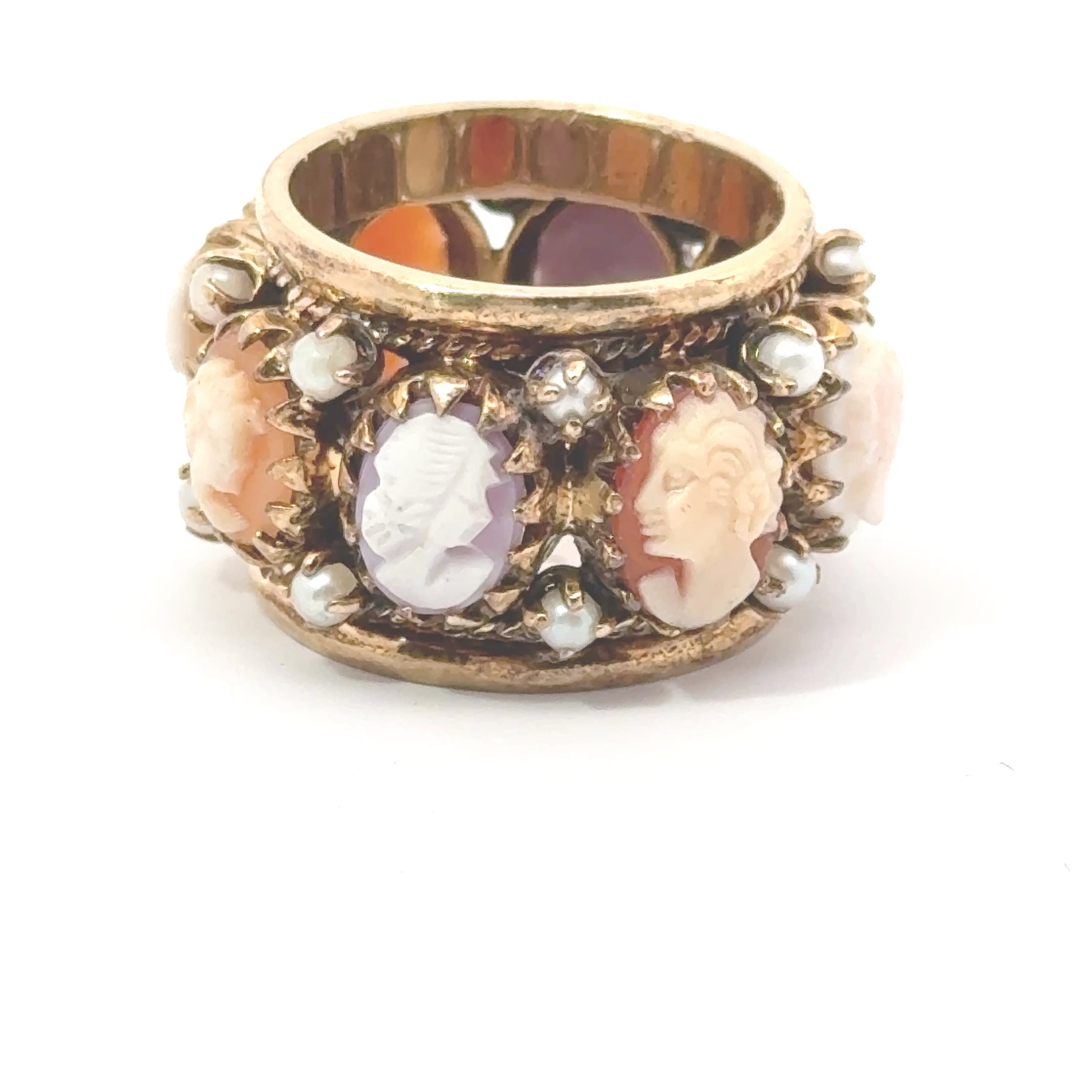 14K Gold Antique Cameo and Pearl Ring