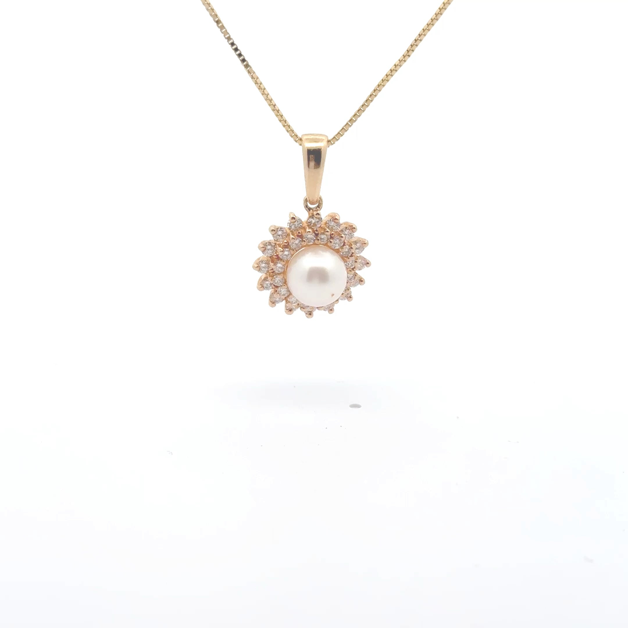 14K Pearl and Diamond Halo Pendant