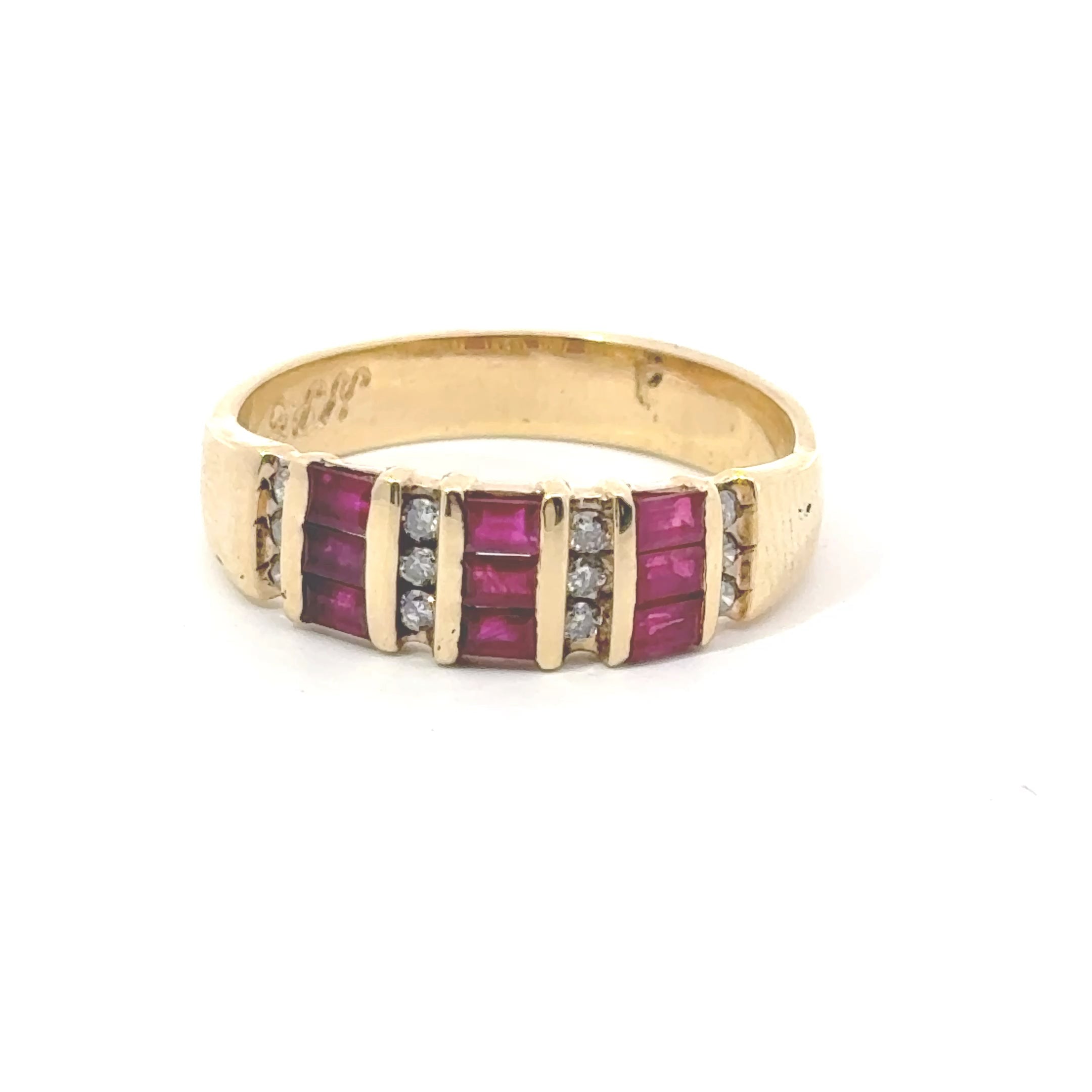 14K Gold Ruby and Diamond Wedding Band