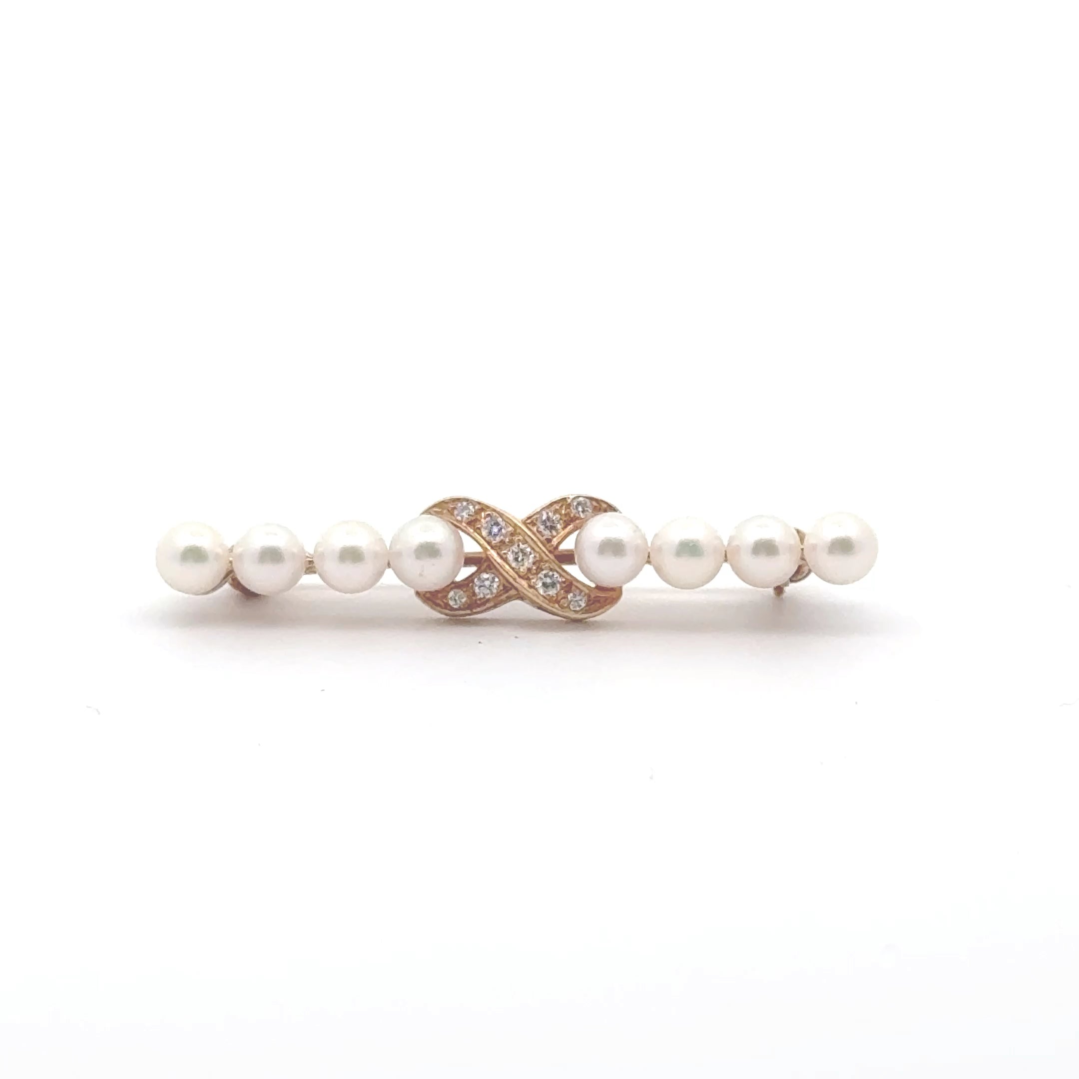 Tiffany & Co. Signature X Diamond and Pearl Brooch