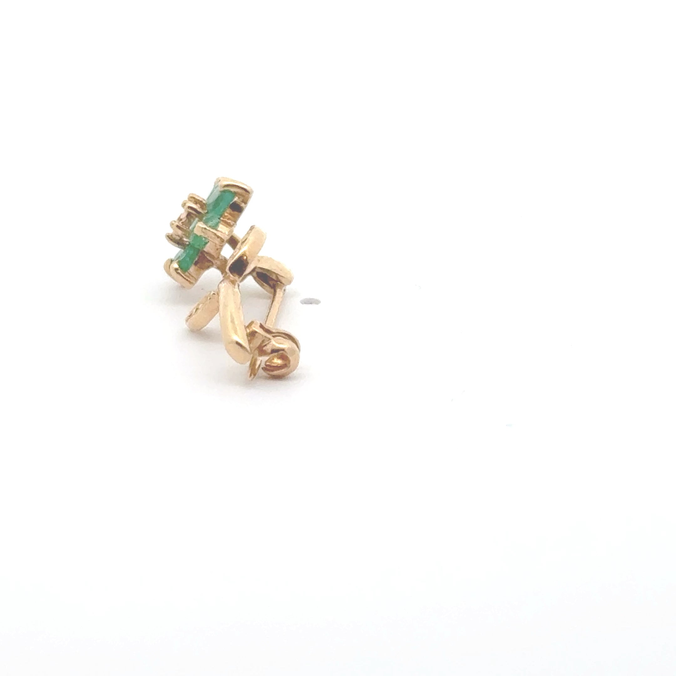 14K Gold Emerald and Diamond Flower Brooch