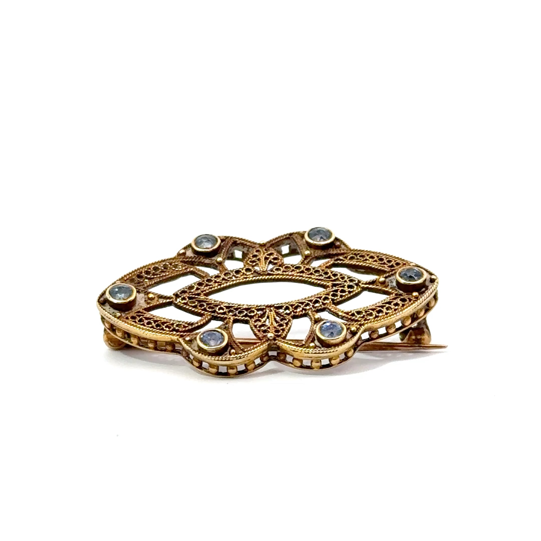 14K Yellow Gold Vintage Sapphire Brooch